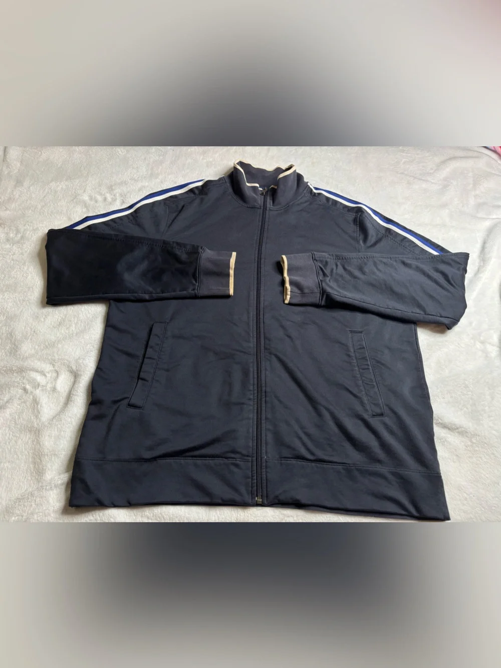 Banana Republic Navy Zip-Up Bomber Jacket with Contrast Stripes
